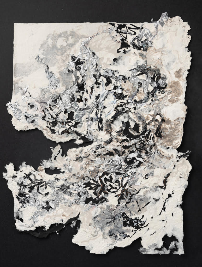 HMP 1 l 2023 l 22”x30” paper pulp, handmade paper, monoprint on tyvek