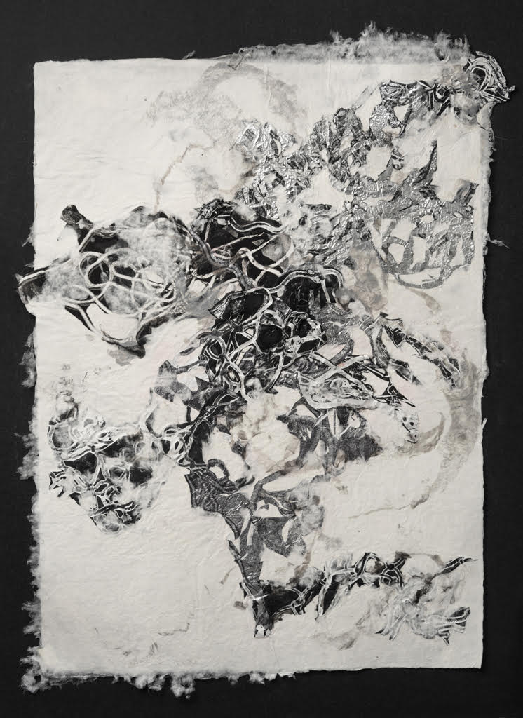 HMP 6 l 2023 l 22”x30” l paper pulp, handmade paper, monoprint on tyvek